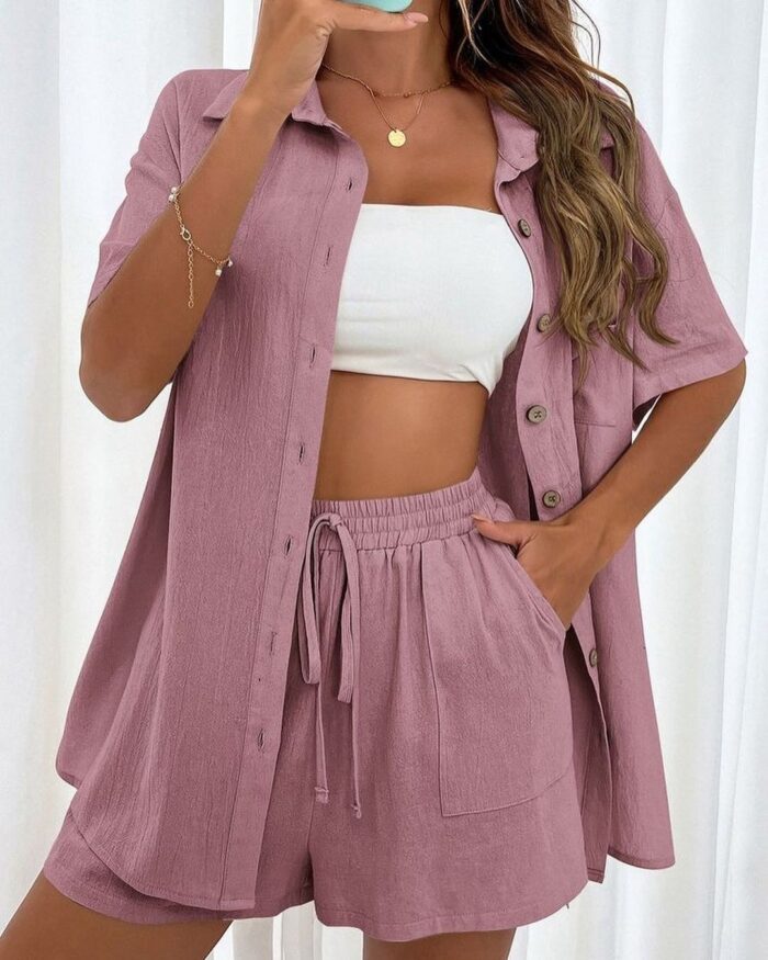 Women Cotton Linen Shirt and Shorts Coord Set Coords Company Women Cotton Linen Shirt and Shorts Coord Set Coords Company