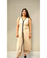 Ivory women’s-coord-set front open overlay with wide leg pants, elegant-festive and work wear, everyday office wear classy chic casual wear